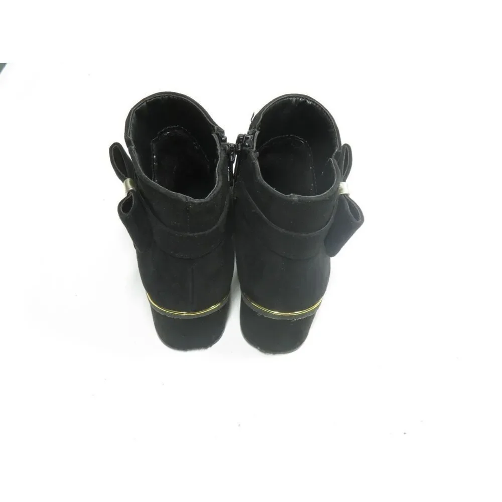Children’s Place Faux Black Suede Dress Ankle Booties Zip Bow Heel Girls 12